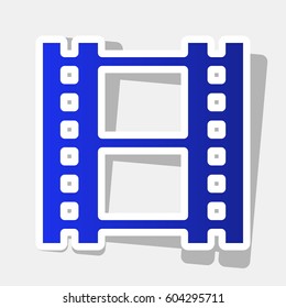 Reel of film sign. Vector. New year bluish icon with outside stroke and gray shadow on light gray background.