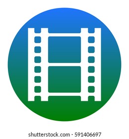 Reel of film sign. Vector. White icon in bluish circle on white background. Isolated.