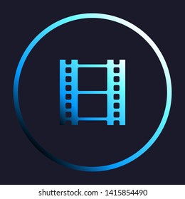 Reel of film sign. White, cyan and blue gradient icon as round button in white shell at dark blue background. Illustration.