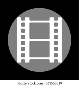 Reel of film sign. White icon in gray circle at black background. Circumscribed circle. Circumcircle.