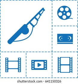 Reel icon. set of 6 reel filled icons such as movie tape, fishing rod, camera tape