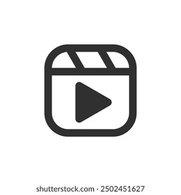 Reel-Logo schwarz umrissene Schaltfläche einzeln auf weißem Hintergrund für Benutzeroberfläche. Vektorsymbole im flachen Stil