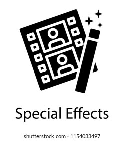 
A reel with some video and magic wand denoting special effects icon

