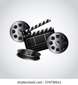 reel tape and clapboard icon over white background. colorful design. vector illustration