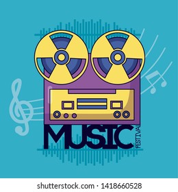 reel tape recorder festival music poster vector illustration