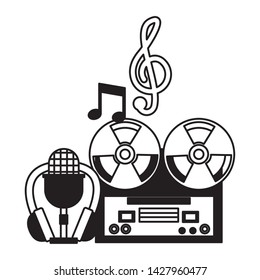 reel tape recorder headphones microphone equipment festival music vector illustration