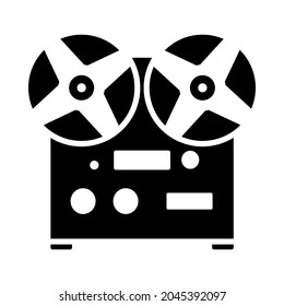Reel Tape Recorder Icon. Black Stencil Design. Vector Illustration.
