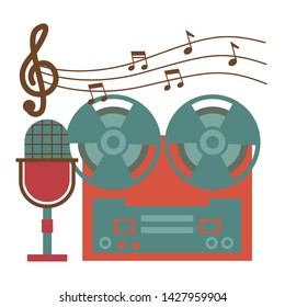 reel tape recorder microphone equipment festival music vector illustration