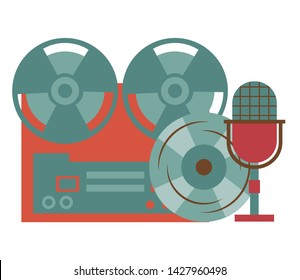 Reel Tape Recorder Microphone Vinyl Equipment Festival Music Vector Illustration