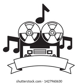 reel tape recorder musical notes equipment festival music vector illustration