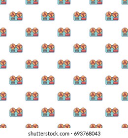 Reel to reel tape recorder pattern in cartoon style. Seamless pattern vector illustration
