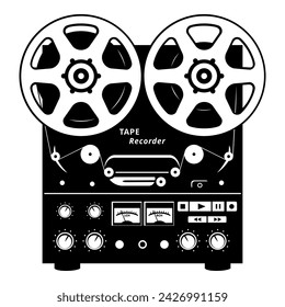 Reel to Reel Tape Recorder. Retro audio equipment. Vector clipart isolated on white.