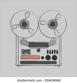 Reel tape recorder vector sketch