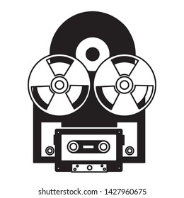 reel tape recorder vinyl cassette festival music vector illustration