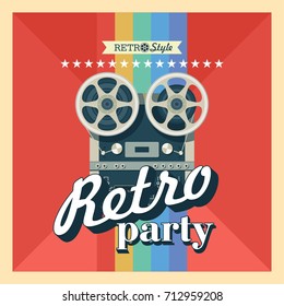 Reel to reel tape. Retro party. Vector illustration poster.