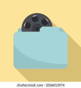 Reel video folder icon flat vector. Film music. Multimedia file