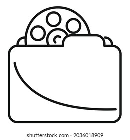 Vector de contorno del icono de la carpeta de vídeo del carrete. Música de cine. archivo multimedia