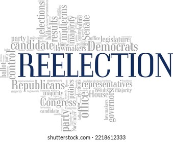 Diseño conceptual de nube de palabras reelección aislado en fondo blanco.