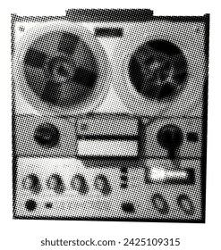 reel-to-reel audio tape recorder isolated on white background retro pop art halftone dotted texture effect music collage element for mixed media design cutout object