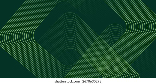 Fondo abstracto verde con líneas geométricas brillantes. Moderno gradiente redondeado patrón de líneas cuadradas. Concepto futurista.