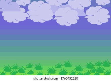 hierba verde y nubes con cielo azul.
fondo abstracto de degradado verde azul. ilustración de cielo nublado al estilo de las caricaturas.