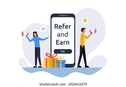 Refer And Earn Concept. Business Partnership Strategy Vector Illustration