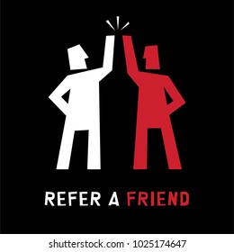 Refer a Friend abstract illustration. Two friends high five. Referral Concept.