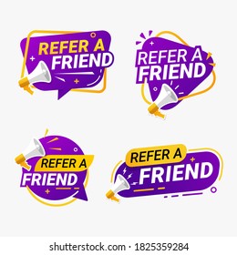 Refer A Friend Banner Label Badge Set. Referral Program Vector Illustration