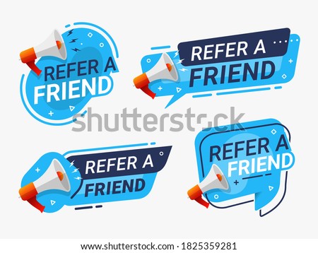 Refer a friend banner label badge set. referral program vector illustration