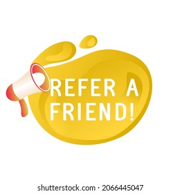 Refiérase a los carteles de amigos. icono del programa de referencia, etiqueta de marketing y referencia de la placa de amigos. Etiquetas del programa de sugerencias empresariales. Ilustración del vector
