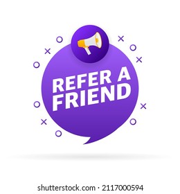 Refer a friend blue banner on white background. Vector illustration