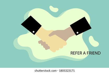 Refer A Friend Concept.  Hand Shaking For Refer A Friend Symbol  Vector Illustration, Can Use For Business, Referral Program Recomendation Info To Get Reward Commission. 