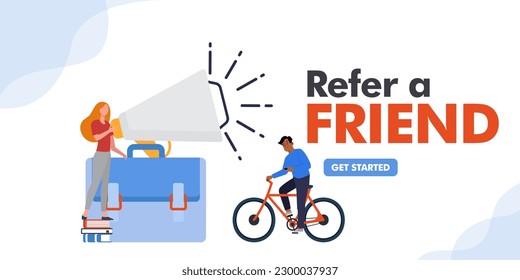 Refer a friend concept with people and megaphone
