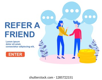refer a friend concept with text and business character people handshake for agreement business - vector illustration