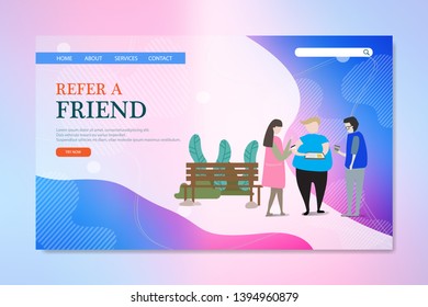 refer a friend concept Website interface UI template. Landing web page with infographic concept creative header image