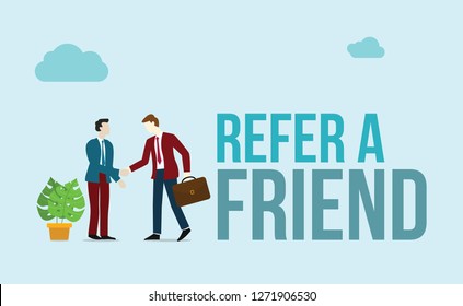 refer a friend concept with word of text and business character people handshake for agreement business - vector illustration