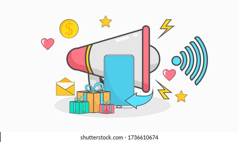 refer a friend flat vector illustration with megaphone for social media advertisement