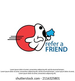 Refiérase a un amigo con fantasma. Ilustración vectorial plana sobre fondo blanco.