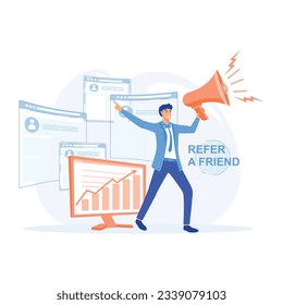 Refer a friend idea, sharing referral business, friendship promotion and offering, flat vector modern illustration