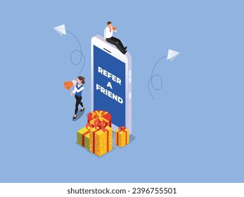 Refer a friend Internet online bonus retail gift isometric 3d vector concept