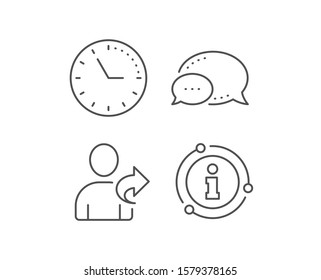 Refer a friend line icon. Chat bubble, info sign elements. Share sign. Linear refer friend outline icon. Information bubble. Vector