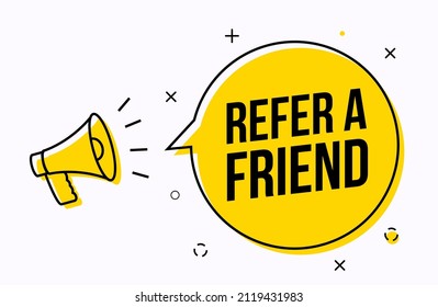 Refer friend logo icon loudspeaker. Referral recommend icon offer alert announcement