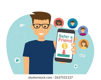 Refer a friend. Loyalty program invite friend, deal partnership.