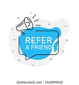 Refer a friend of marketing design badge with loudspeaker blue color. Vector illustration on white background.