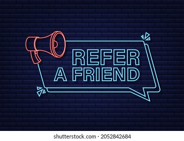 Refer a friend neon icon. Business success. Neon icon. Vector stock illustration.