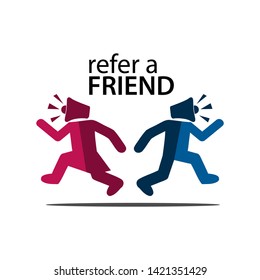 Refer a friend with people icon. Flat vector illustration on white background.