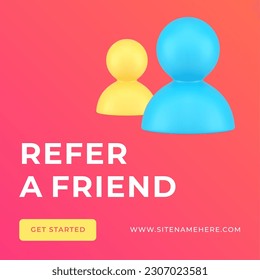 Refer friend referral program commercial marketing business strategy social media post 3d icon vector illustration. Cyberspace collaboration community deal reward bonus for share invite customer