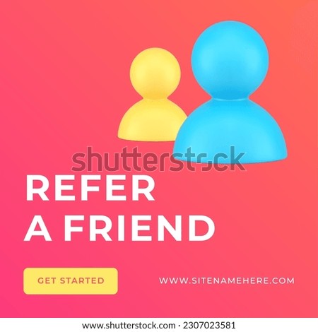 Refer friend referral program commercial marketing business strategy social media post 3d icon vector illustration. Cyberspace collaboration community deal reward bonus for share invite customer