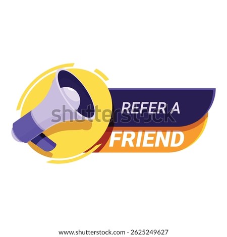 Refer a friend referral program marketing banner with megaphone announcing promotion