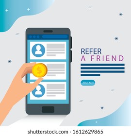 refer a friend and smartphone with chat vector illustration design